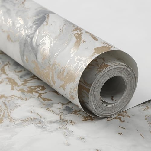 Pamatio Marble Textured Glitter Effect Wallpaper Non-Woven Modern Luxury Silver Gold Vintage Classic Swirl Pattern - Slightly Shiny Effect - for Bedroom Adults Living Room Corridor Wallpaper 9.5m