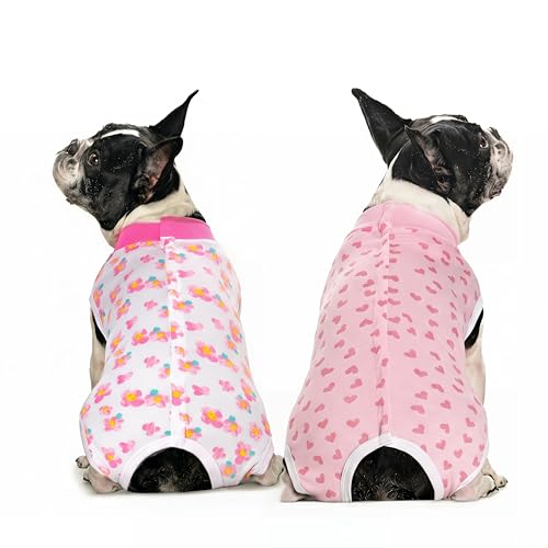 Image of 2 Packs Pet Dog Recovery Onesie Suit for Dogs Cats After Surgery,Dog Abdominal Wounds Bandages Cone E-Collar Alternative. (White Flower, XL)