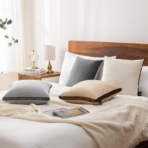 Image of Phantoscope Pack of 2 Velvet Decorative Throw Decorative Pillow Cover Gusseted Soft Solid Square Cushion Case for Couch Light Beige 18 x 18 inches 45 x 45 cm