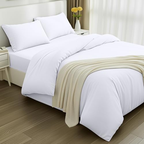 Utopia Bedding - Funda nordica Cama 150, Sabana Bajera 150x200 y Fundas Almohada (50x75cm) - Funda edredon Cama 150- Juego de Cama de Microfibra cepillada Suave (Blanc)