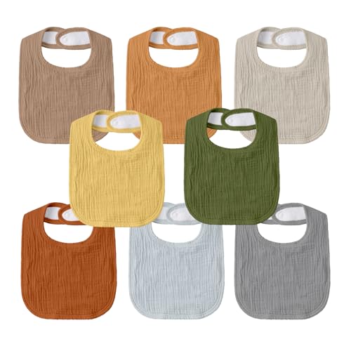 Image of GLLQUEN BABY Muslin Drool Bibs for Boys Girls 8 Pack, Adjustable Baby Bibs for Drooling and Teething, Soft Cotton Baby Bandana Bib for Newborn Feeding Essentials (Green)