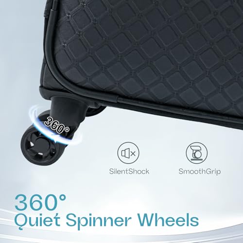 KYME 24 Inch Suitcases Luggage,PU Leather Softside Suitcase with Double Spinner Wheels, Black4