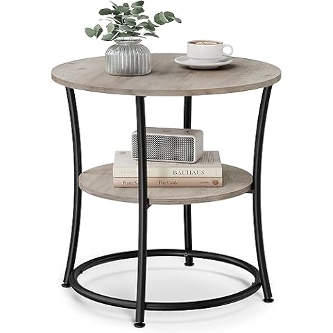 VASAGLE Round End Table with 2 Shelves Cover