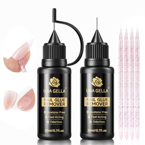 UNA GELLA 20ml*2PCS Nail Glue Remover for Press on, Multi-Functional Pinpoint Glue Remover Fast...