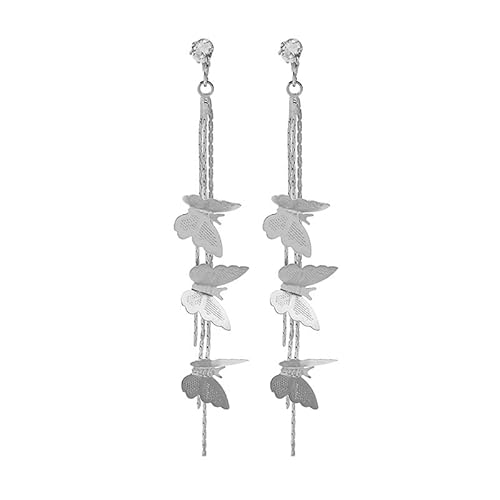 ピアス イヤリング ノンホールピアス レディース ゆれる 揺れる チェーン付き ロング 蝶々 胡蝶 シルバー925 金属アレルギー 可愛い プレゼント ギフト QYHH021 (ピアス)