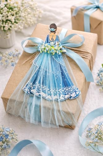 Image of SATYAM KRAFT 2 Pcs Bride Gown Style Decorative Attachment for Small Bags | Net Gown Doll Design for Suitcase Decor, Trousseau Packing, Wedding Decor, Engagement & Gift Wrapping (Blue)