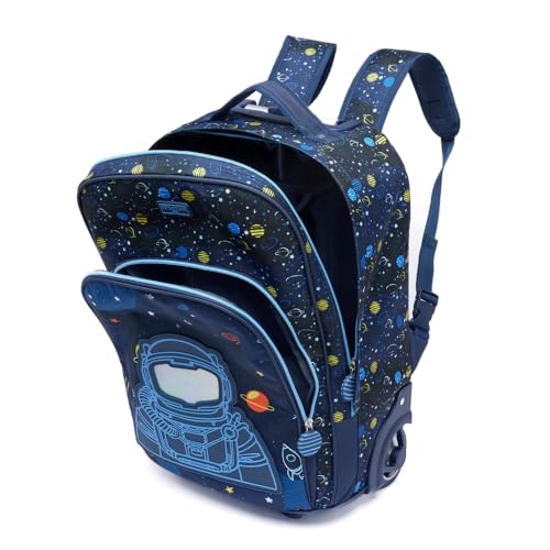Kit Mochila de Rodinhas + Lancheira + Estojo Infantil Escolar (Azul Escuro)