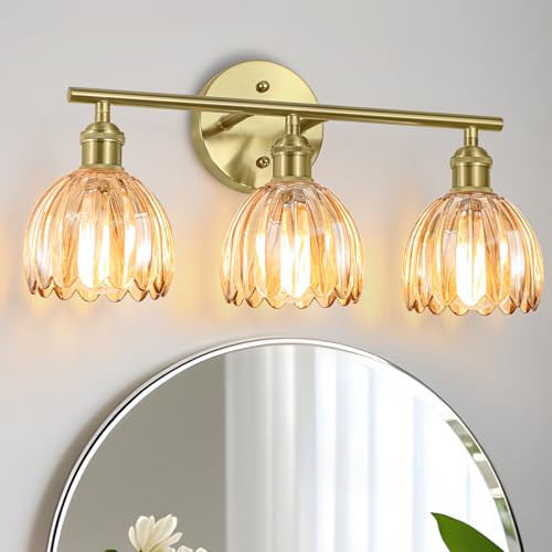 Image of Vintage Bathroom Light fixtures, Gold Vanity Lights, ETL Certified