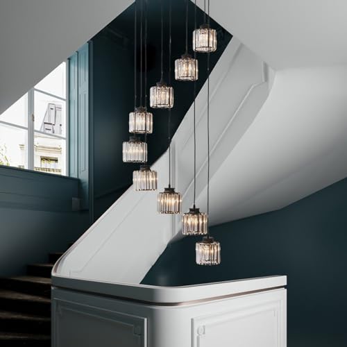 Lámpara colgante tricromática E27 hueca para hotel, estilo nórdico, para escalera, de cristal, estilo largo, de lujo, para villa dúplex, iluminación para el hogar (tamaño: 6 cabezales, color
