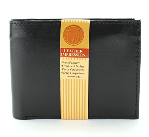 Li Bifold Wallet - Vegan Leather Wallet for Men with top flap 1 ID window, 12 cards, 2 inner, 2 plastic insert slots & 2 cash compartments - Timeless Hipster Design Men's Wallet (Black)