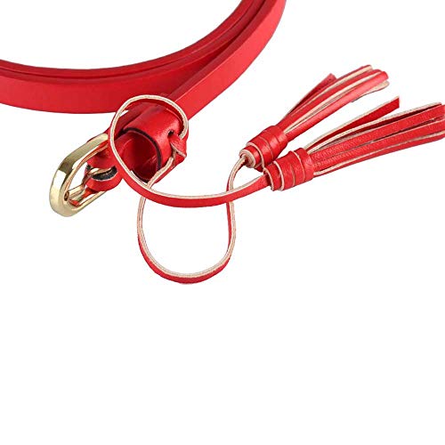 Cinto Fino Vermelho Poliuretano Fivela Metal Dourado c/Franja C110 cm