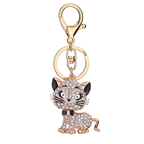 Preisvergleich Produktbild TREESTAR Anhänger für Handtasche und Schlüsselanhänger Auto Anhänger Katze Strass Creativ Schlüsselanhänger Anhänger Auto Accessoires Geschenkidee für Mädchen 11 * 4cm weiß