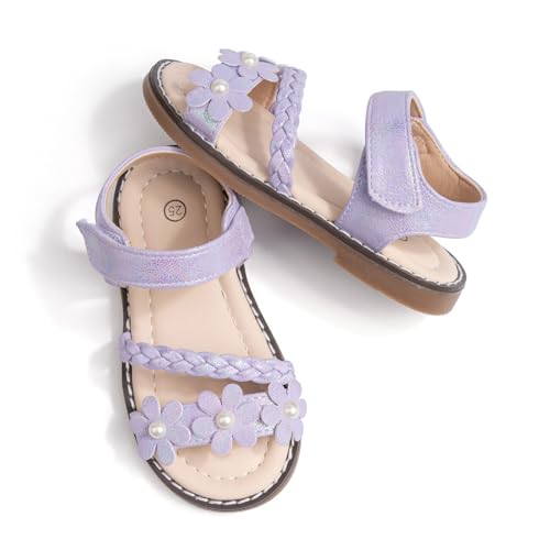 IWIHMIV Toddler Girls Sandals Open Toe Kids Dress Summer Flat Sandals Cute Flower Girl Soft Bottom Non Slip Shoes4