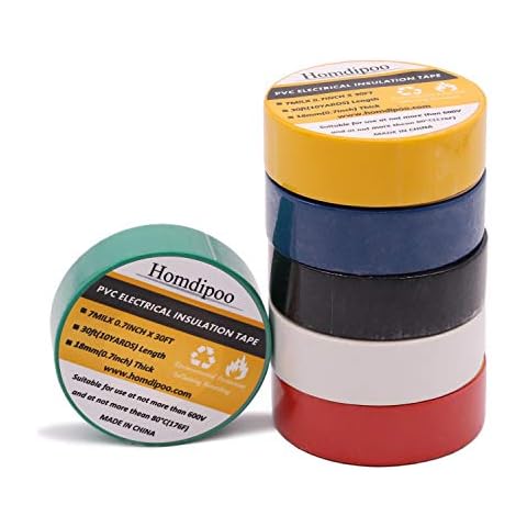 Homdipoo Electrical Tape Colors 6 Pack 3/4-Inch by 30 Feet, Voltage Level 600V Dustproof, Adhesive for General Home Vehicle Auto Car Power Circuit Wiring 3m Multicolor (Multicolored) Cover
