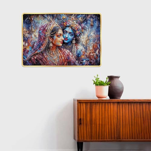 Image of Indianara Radha Krishna Painting With Golden Frame, 18 x 12 Inches (Style 3)