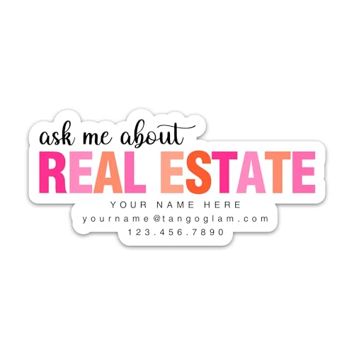 TANGOGLAM Personalized Real Estate Agent Sticker, Vinyl Waterproof Stickers for Realtors, Ask Me About Real Estate Custom Name Stickers for Laptop Water Bottle Tumbler Hydro Flask