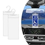 Dickno 2 PCS Handicap Placard Holder, 11.6' x 5' Ultra Transparent Disabled Parking Permit Placard Protector with Plastic Large Hanger, Automotive Disabled Placard Protective Cover