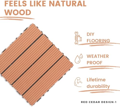 Image of WPC Deck Tiles 12 inchx12 inch - Interlocking Wooden Flooring Tiles | Water-Resistant & Anti-Slip | Outdoor & Indoor Floor Tiles for Balcony, Garden, Patio (Brown, Pack of 2)