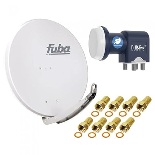 Satellitenschüssel Komplettset 4 Teilnehmer - Stromspar-Set | Fuba DAA 850 G Satellitenschüssel 85cm Alu hellgrau + DUR-line Blue Eco Quad LNB 4 Teilnehmer (stromsparend, DVB-S2, HDTV, UHD 4K/8K, 3D) Satellitenschüssel Komplettset 4 Teilnehmer - Stromspar-Set | Fuba DAA 850 G Satellitenschüssel 85cm Alu hellgrau + DUR-line Blue Eco Quad LNB 4 Teilnehmer (stromsparend, DVB-S2, HDTV, UHD 4K/8K, 3D)