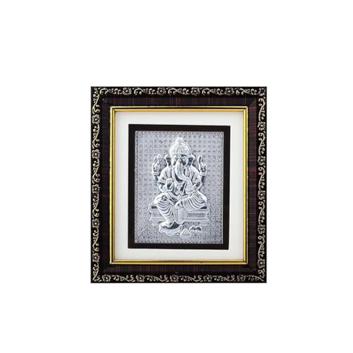 Image of 999 Pure Silver Ganesha Frame - Hindu Religious Decor for Home, Temple, Pooja Room | Spiritual Gift for Blessings, Prosperity, and Vastu