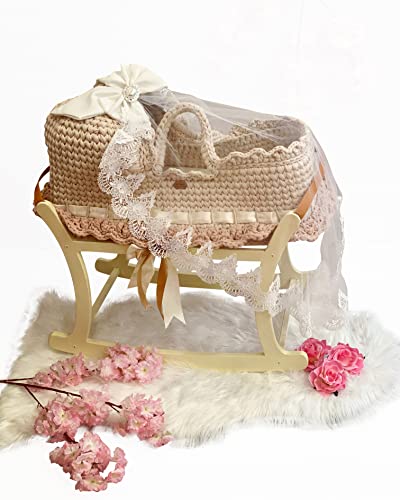 Deluxe Bassinet for Newborn |Very Special design Baby Moses Basket with Tulle| Newborn Cot (Basket&Blanket)