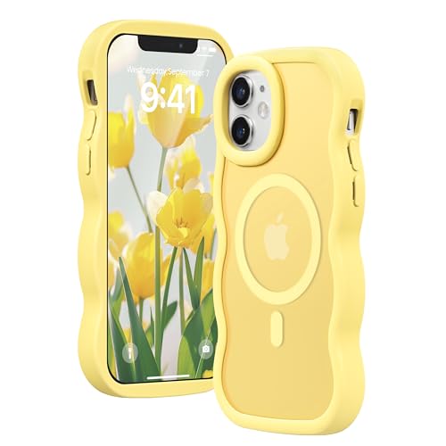 Amzfield for iPhone 12/12 Pro Case for Magsafe Wavy Frame Cute, Yellow