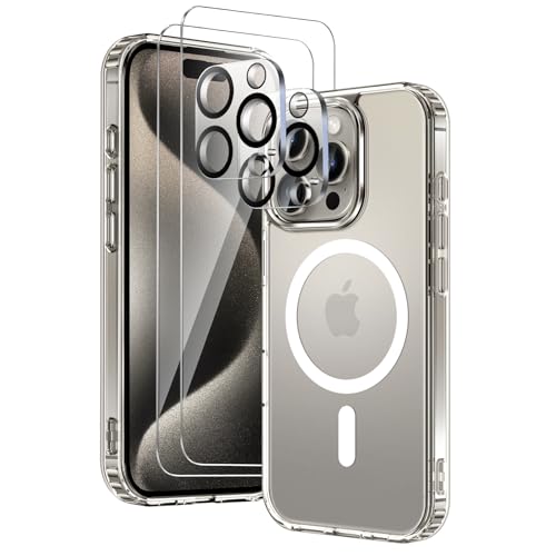 COPIKE - COPIKE Coque Magnétique pour iPhone 15 Pro Max avec 2 Verres Trempés et 2 Caméra Protecteur, Compatible avec MagSafe, Étui Aimantée Anti-Jaune Antichoc Anti-Rayures Dos PC et Bumper TPU, Transparente - -5%
