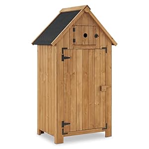 M MCombo Tuinkast van hout, klein, outdoor tuinhuis, gereedschapsschuur, weerbestendig, voor balkon en terras, 0733, 77 x 54 x 137 cm (natuur)