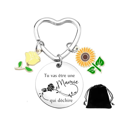 MNBVBV cadeau annonce grossesse mamie Porte clef cadeau future mamie tu vas être mamie anniversaire original personnalisé noel grand mere (Mamie qui déchire)