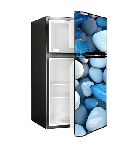 Image of DesignDecor Vinyl 3D Flower Fridge Sticker, 24x60 cm, Marble Texture, Double Door Refrigerator (Blue)