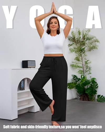 3 Pack Women's Plus Size Lounge Pants with Pockets, Wide Leg Loose Drawstring Pants Casual Sweatpants Jogger Pant2
