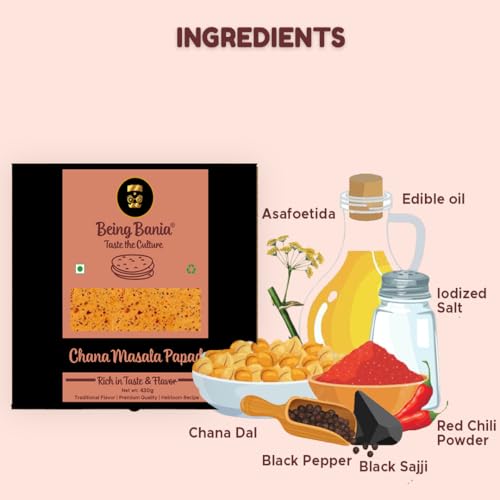 Image of Being Bania Chana Masala Papad - 100% Natural Papad | 20 pieces | Channa papadam | Fresh and Homemade | Appalam and Fryum with Channa Flavor