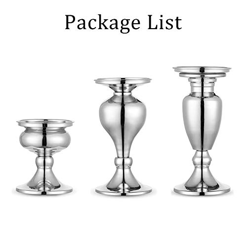 Sziqiqi Metallic Pillar Candleholder Set For Candle Centerpieces, Table Mantel Fireplace Decoration Set Of 3 Gourd-Shaped Design Silver thumb #7