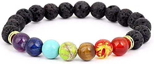 Rienar Men Women 8mm Lava Rock 7 Chakra Essential Oil Diffuser Bracelet Elastic Natural Stone Yoga Beads Bracelet Bangle