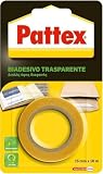 Pattex Biadesivo Trasparente Universale, Basso Spessore, Eccellente Adesione su Carta, Cartone, Legno, Plastica, Materiali Flessibili e su Tutte le Superfici Lisce, Per Foto e Album, 15mmx10m