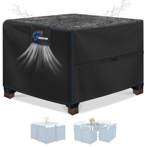 SIRUITON 120 x 120 x 74 cm, capa de mesa exterior impermeável, capa para móveis de exterior de jardim com saídas de ar, resistente ao vento, resistente aos raios UV, capa mesa jardim Oxford 420D