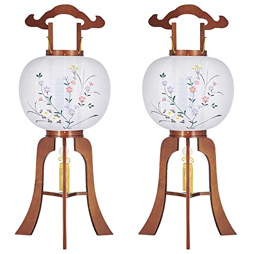 仏壇屋 滝田商店 盆提灯 盆ちょうちん LED コードレス 回転行灯 11号 撫子 0611-2 一対セット(2個) ◆高さ84cm×火袋径34cm◆ 手描き 置き提灯 証明書付