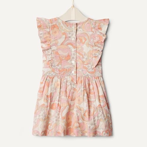 Amazon Essentials x Sofia Grainge Baby Girls' Fit and Flare Linen Dress with Ruffle Flounce Sleeves, Peach Craft Floral, 6-9 Months - image 5