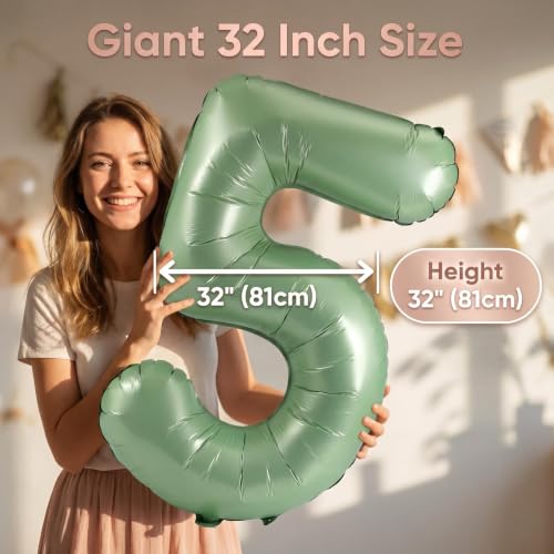Image of YPSelected 32 Inch Large Foil Helium Number Balloon Birthday Wedding Party 0-9 (Olive Green, 5)