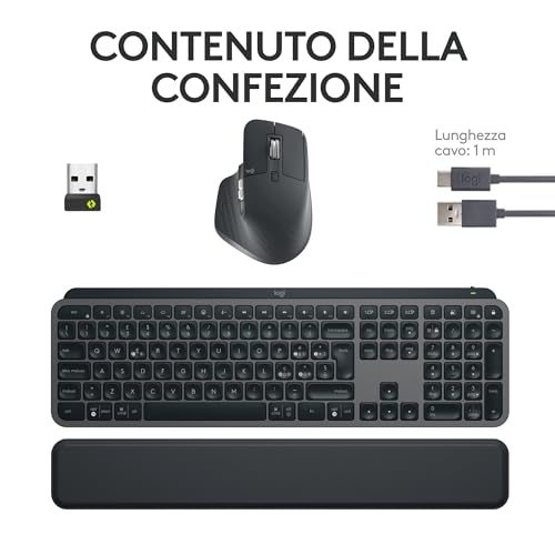 MX Keys S Combo - Tastiera e Mouse Wireless con Palm Rest, illuminazione personalizzabile, Scorrimento veloce, Bluetooth, USB C, Windows/Linux/Chrome/Mac, Grigio - Tastiera gaming - Immagine 8
