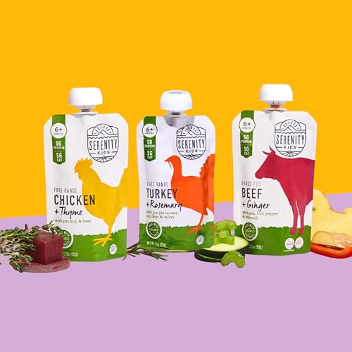 Image of Serenity Kids Chicken Baby Food Pouches, Baby Snacks, 3.5 Oz, 12 Pack | Savory 5g Protein, Meat-Based Free-Range Chicken & Thyme, No Added Sugar, For 6m & Up, Broaden Their Palate, Toddler Food