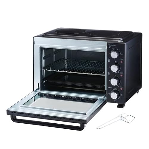 Cooks Professional Mini Portable Oven with Ceramic Hobs | Energy Efficient Electric Countertop Cooker with Two Hot Plates & Wire Rack Baking Tray | Kitchen Grill Ovens | 34L Capacity | Black & Silver - Image 6