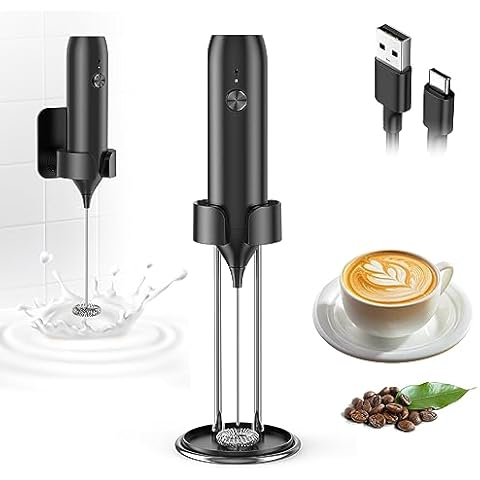 Rechargeable Milk Frother, Coffee Frother Handheld with USB-C Cable, Milk Frother Handheld for Coffee, Latte, Cappuccino, Matcha, Macchiato, Frappe, Hot Chocolate-Black Cover
