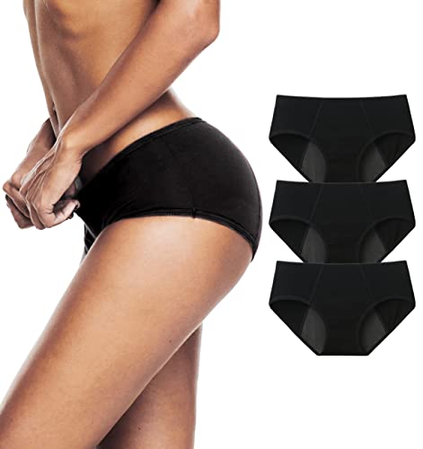 TUTUESTHER Women Period Panties Leakproof Underwear for Heavy Flow Menstrual Cycle Hipster for Teens(X-Small,3 Black)