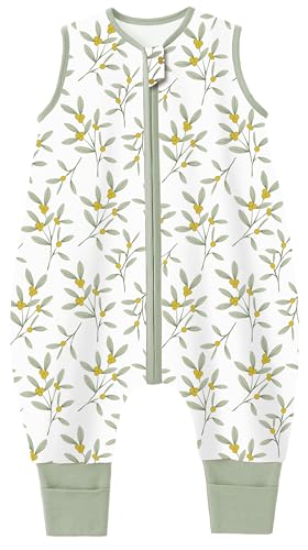 Image of Chilsuessy Toddler Sleep Sack with Feet 6-18 Months, 1.0 TOG Cotton Baby Wearable Blanket with Legs, Sleep Bag Walker with 2-Way Zipper, Osmanthus Fragrans