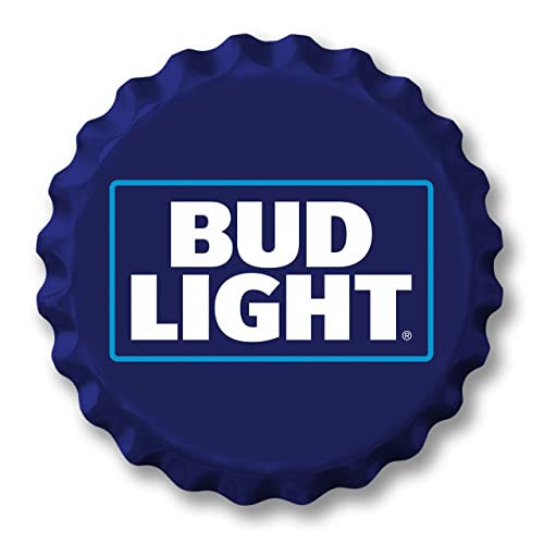 Desperate Enterprises Bud Light Logo Stamped Shape Bottle Cap - Premium Aluminum Sign - Made in USA - 18 Round