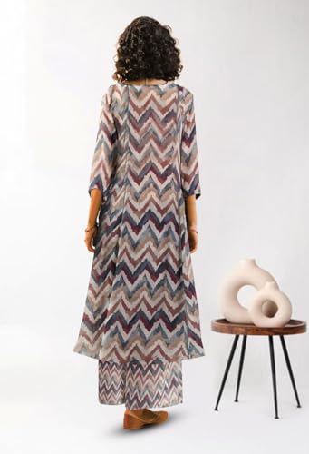 Image of Toochki Women's Multi Color Zig Zag Printed Rayon Stitched Co-Ord Set | Relaxed Fit for Women | Two Piece Set Top & Plazzo | 3 /4 Sleeve Cord Dress for Women | Fashionable