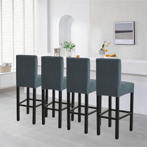 Image of HAOYONG Bar Stool Covers, Stretch Counter Stool Pub Chair Slipcover Washable Counter Height Chair Covers for Kitchen Dining Room Cafe Set of 2 (Dark Gray)
