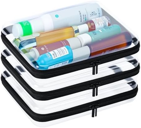 3Pcs Clear Hard Shell Zipper Case, BIiss Plastic Bins for Organizing, Clear Zipper Pouches Makeup Case & Lidded Storage Bins Organizer for Home Storage Cosmetics, Puzzles