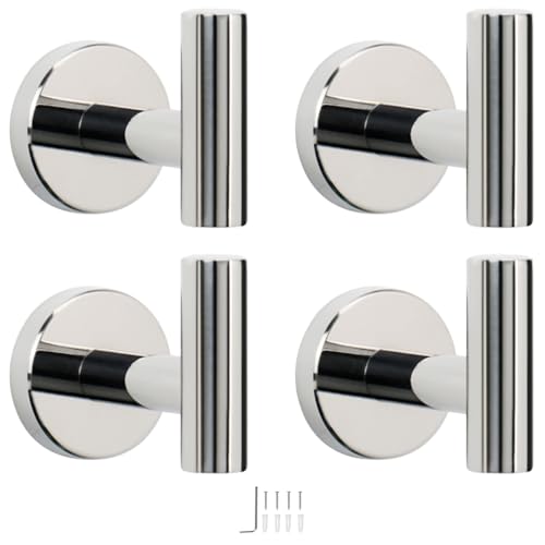 NearMoon Bath Towel Hooks- SUS 304 Stainless Steel Robe Hook Holder, Heavy Duty Coat Hook for Bathroom Livingroom Hotel Kitchen Garage, Wall Mounted (Chrome Finish, 4 Pack)